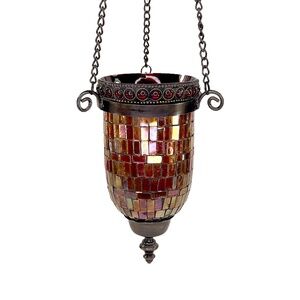 Bombay Co. Vintage Burgundy Mosaic Tudor-Style Tea Light Lamp